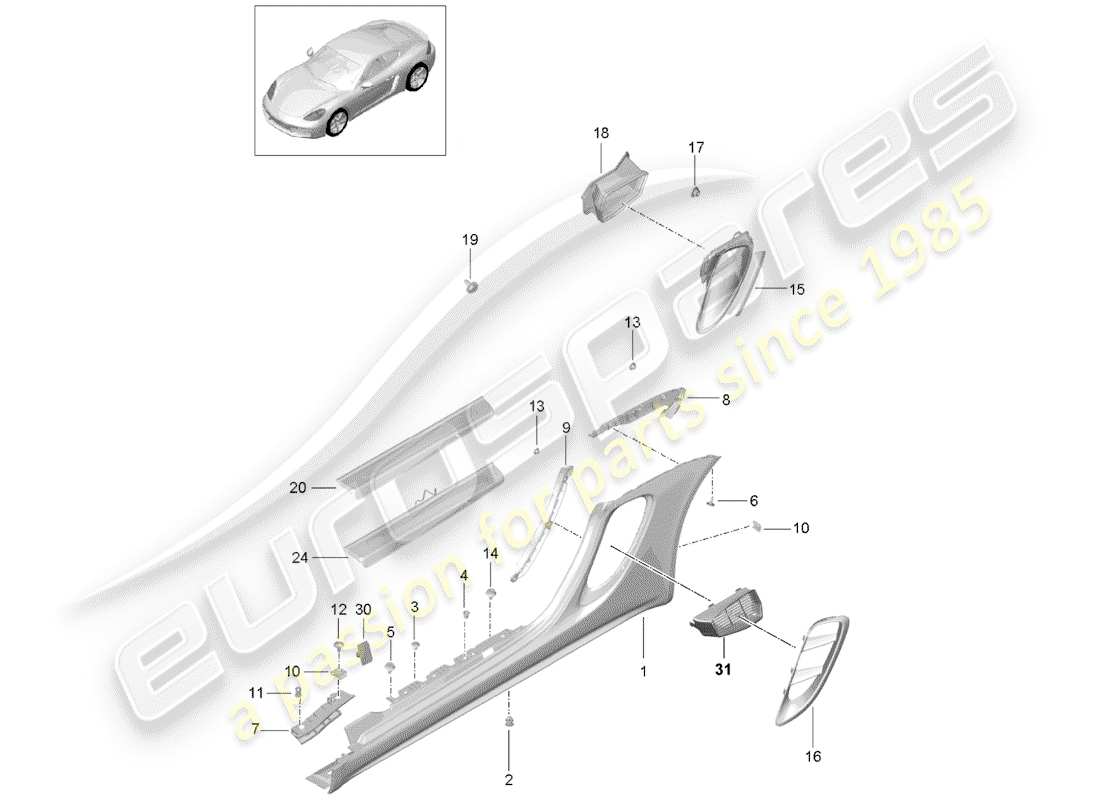 Porsche 718 Cayman (2017) SIDE MEMBER TRIM Part Diagram