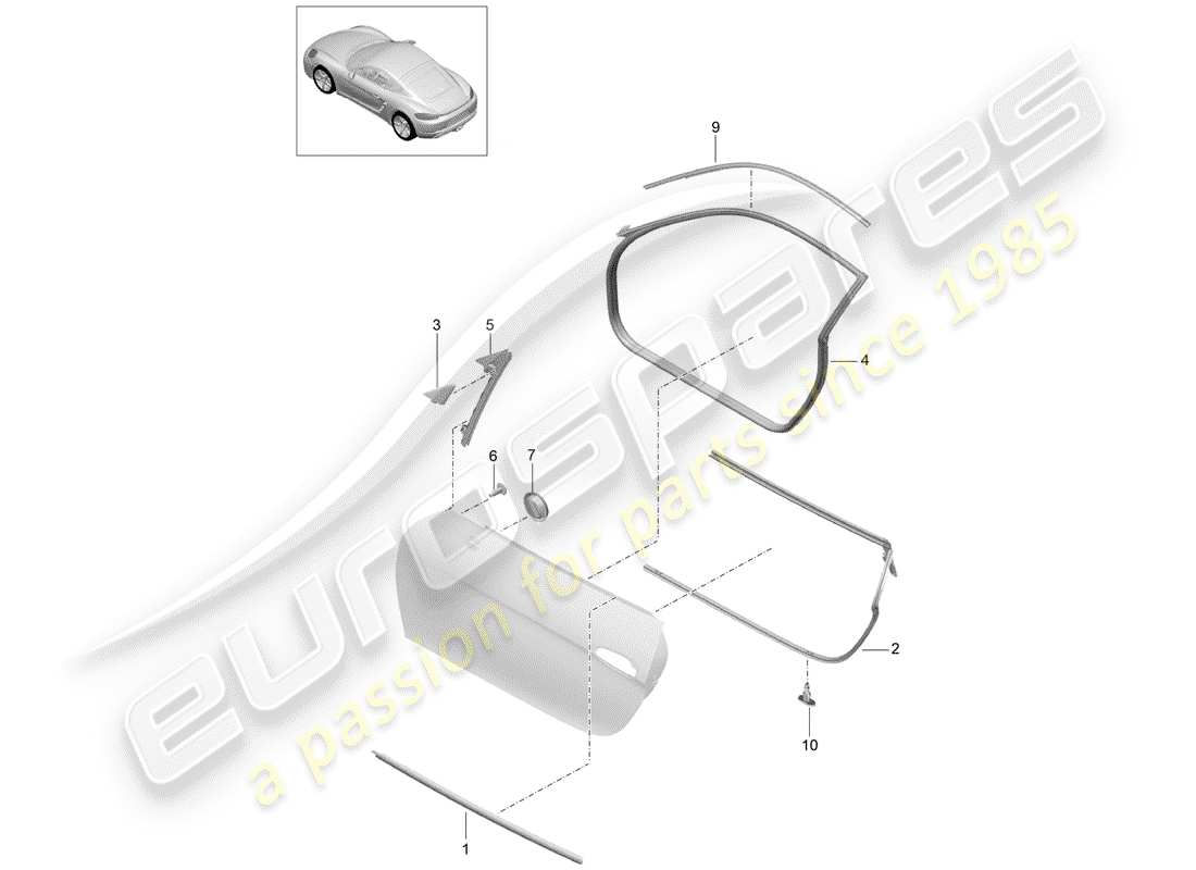 Porsche 718 Cayman (2017) DOOR SEAL Part Diagram