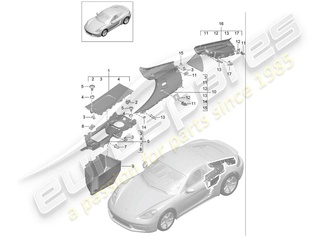 Porsche 718 Cayman (2017) trims Part Diagram