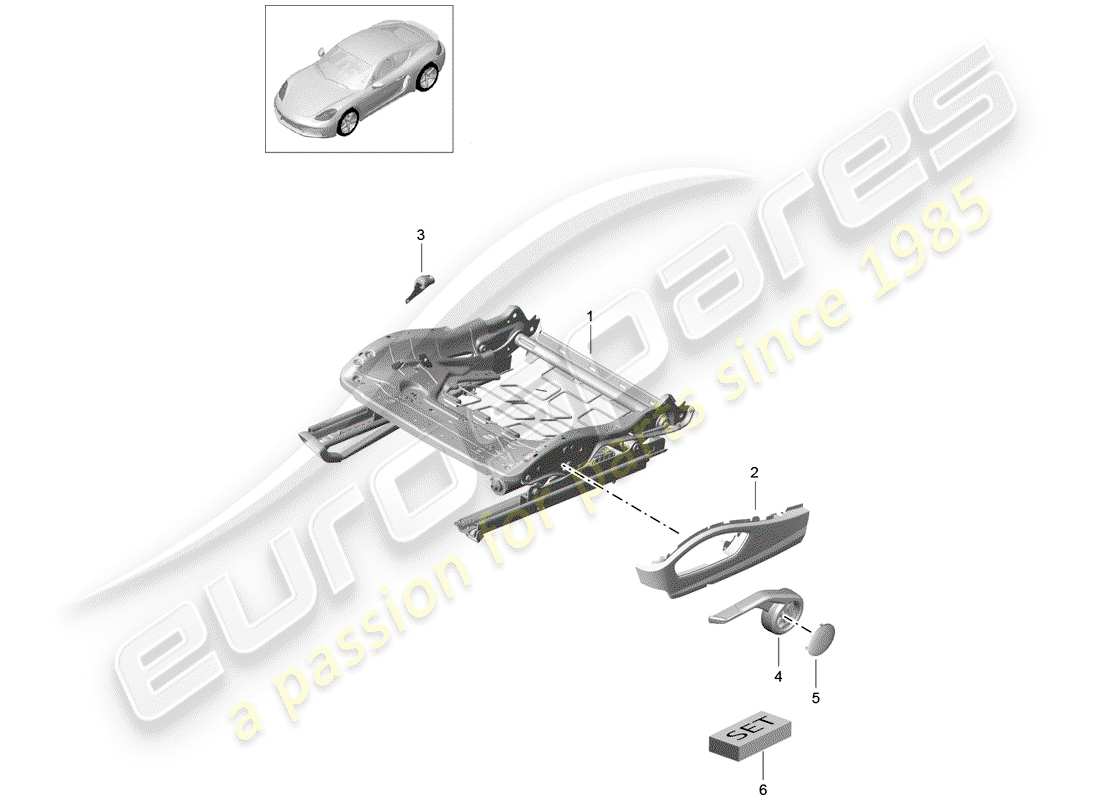 Porsche 718 Cayman (2017) seat frame Part Diagram