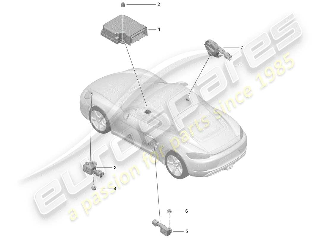 Porsche 718 Cayman (2017) air bag control module Part Diagram