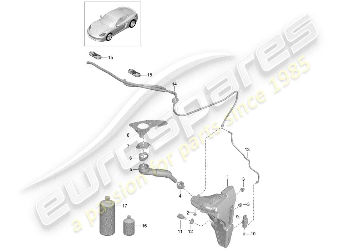 Porsche 718 Cayman (2017) windshield washer unit Part Diagram