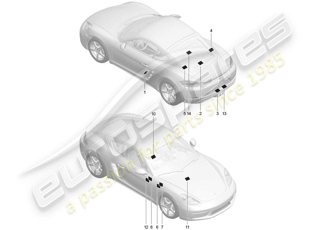 Porsche 718 Cayman (2019) signs/notices Part Diagram