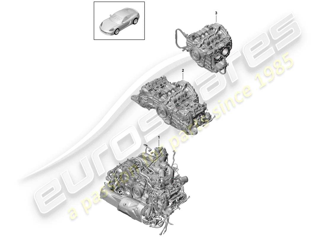 Porsche 718 Cayman (2019) REPLACEMENT ENGINE Part Diagram