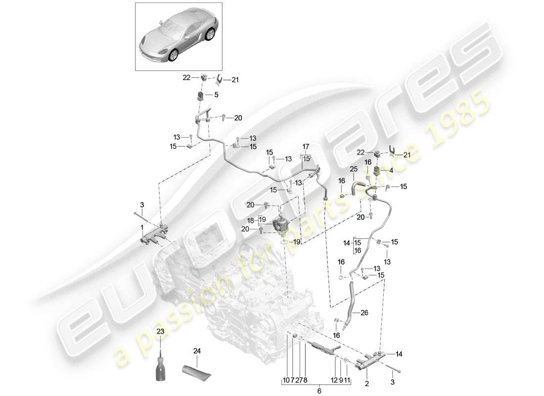 Porsche 718 Cayman (2019) FUEL COLLECTION PIPE Part Diagram