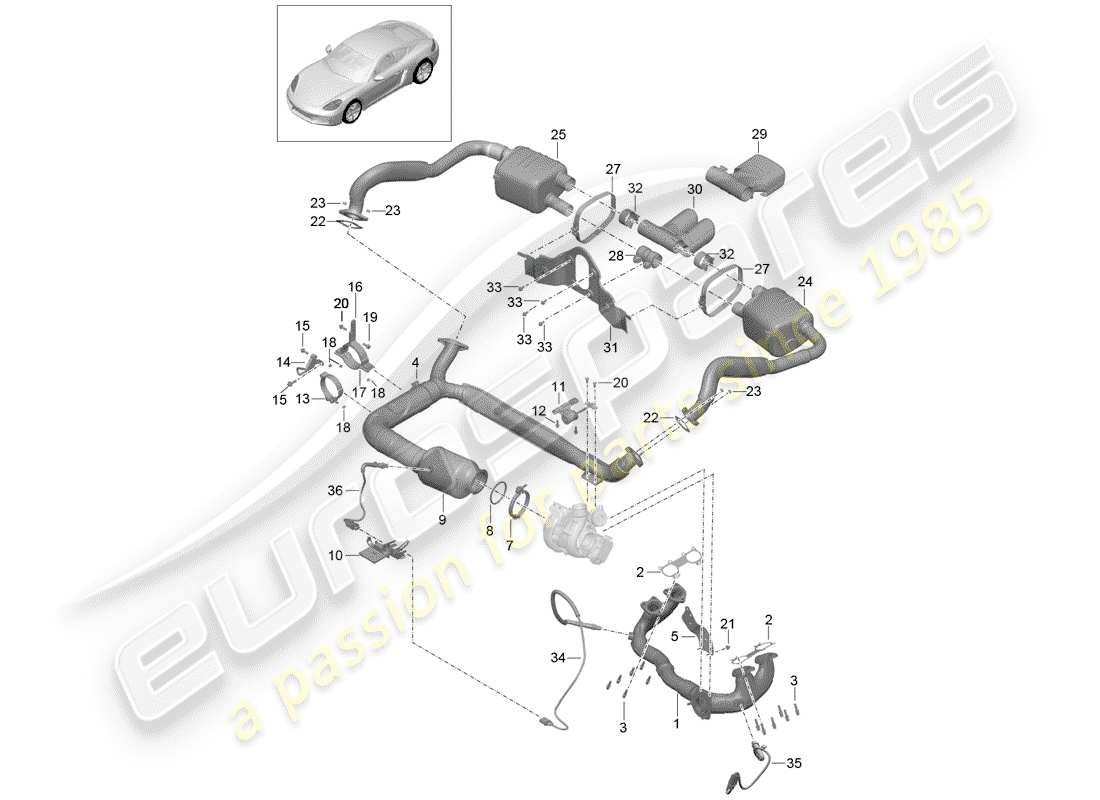 Porsche 718 Cayman (2019) Exhaust System Part Diagram