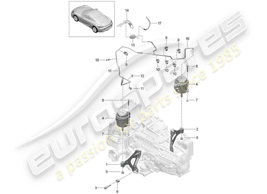 Porsche 718 Cayman (2019) gearbox mounting Part Diagram