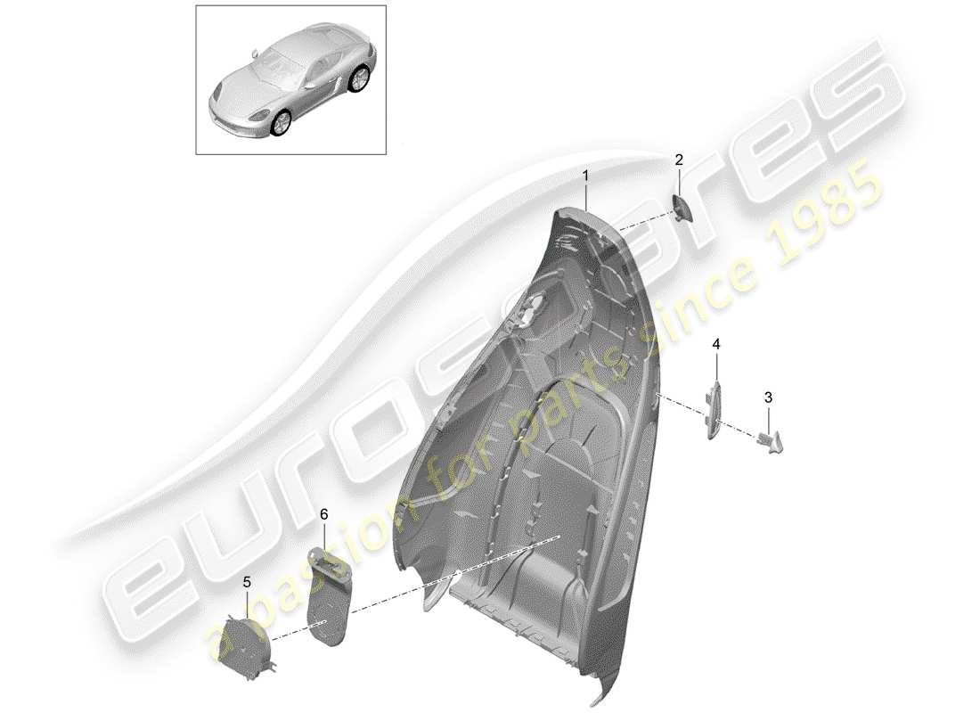 Porsche 718 Cayman (2019) backrest shell Part Diagram