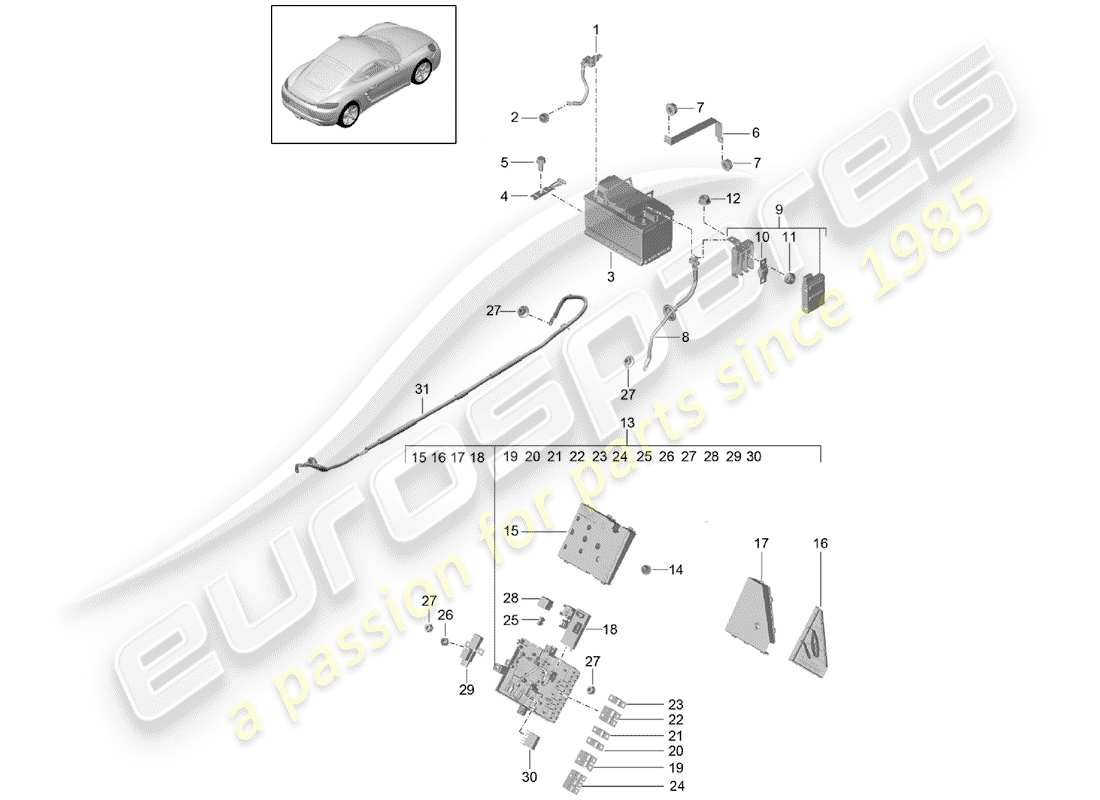 Porsche 718 Cayman (2019) Battery Part Diagram