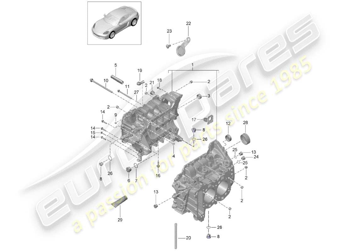 Porsche 718 Cayman (2020) crankcase Part Diagram