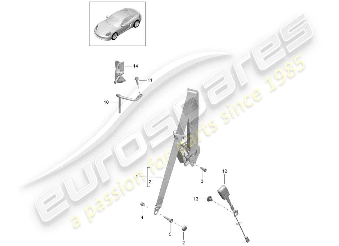 Porsche 718 Cayman (2020) three-point seat belt Part Diagram