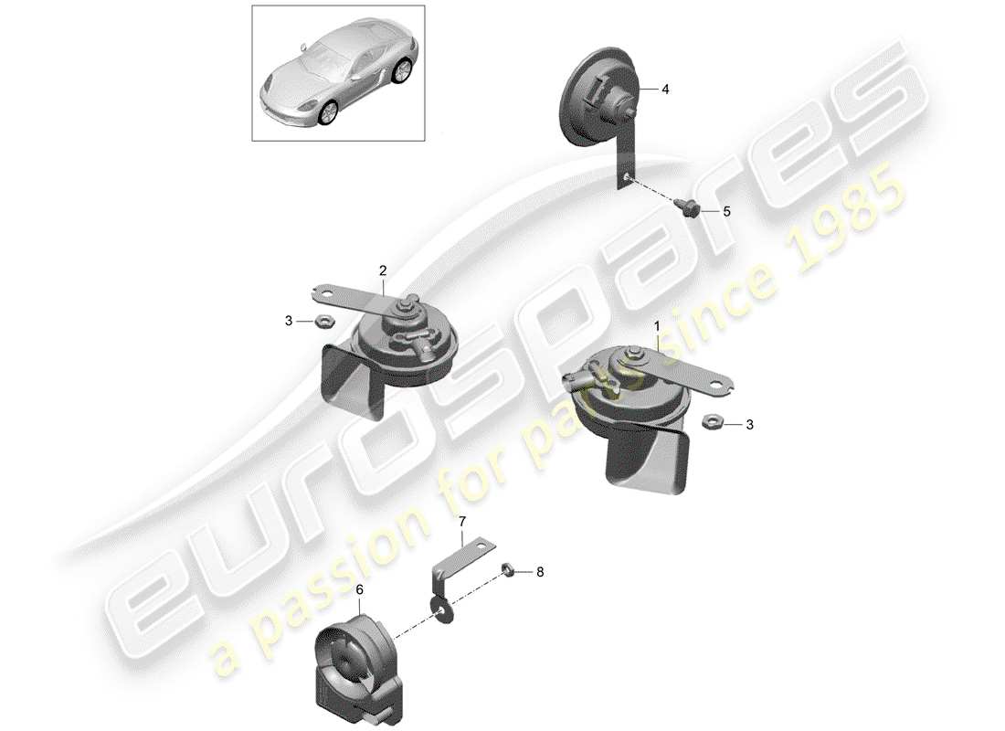 Porsche 718 Cayman (2020) fanfare horn Part Diagram