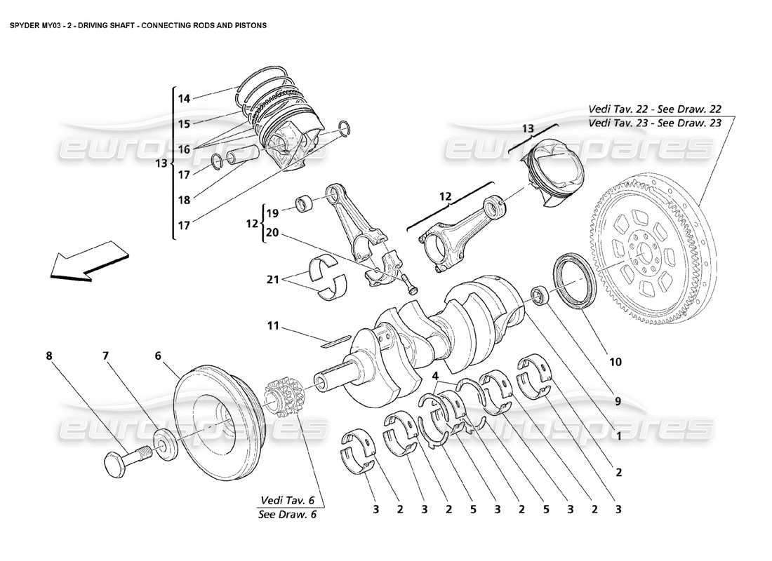 Maserati 4200 Spyder (2003) crankshaft conrods and pistons Part Diagram