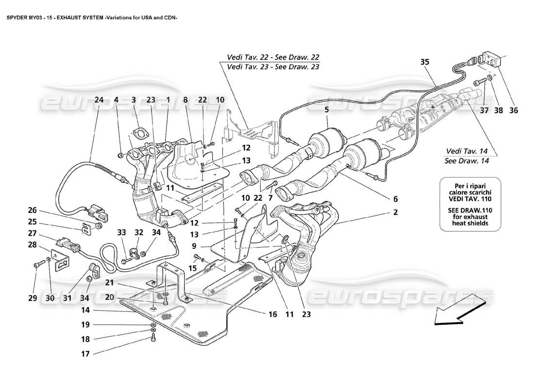 Maserati 4200 Spyder (2003) Exhaust System - Variations for USA and CDN Parts Diagram