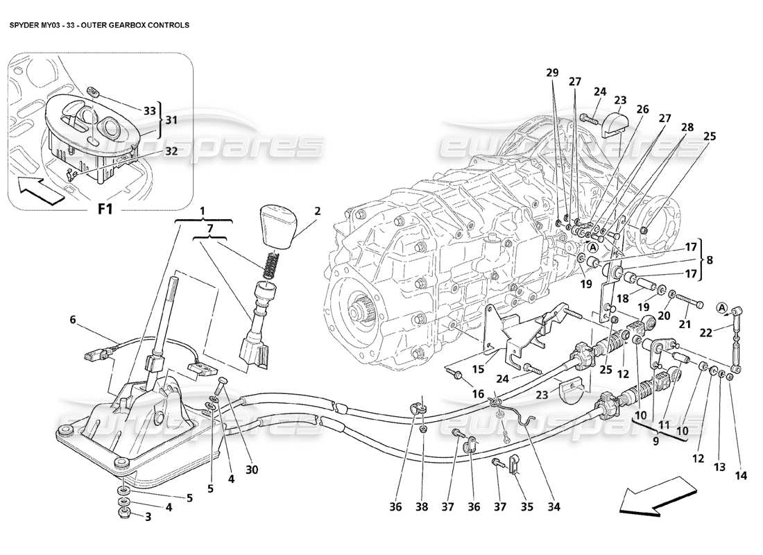 Maserati 4200 Spyder (2003) Outer Geabox Controls Parts Diagram