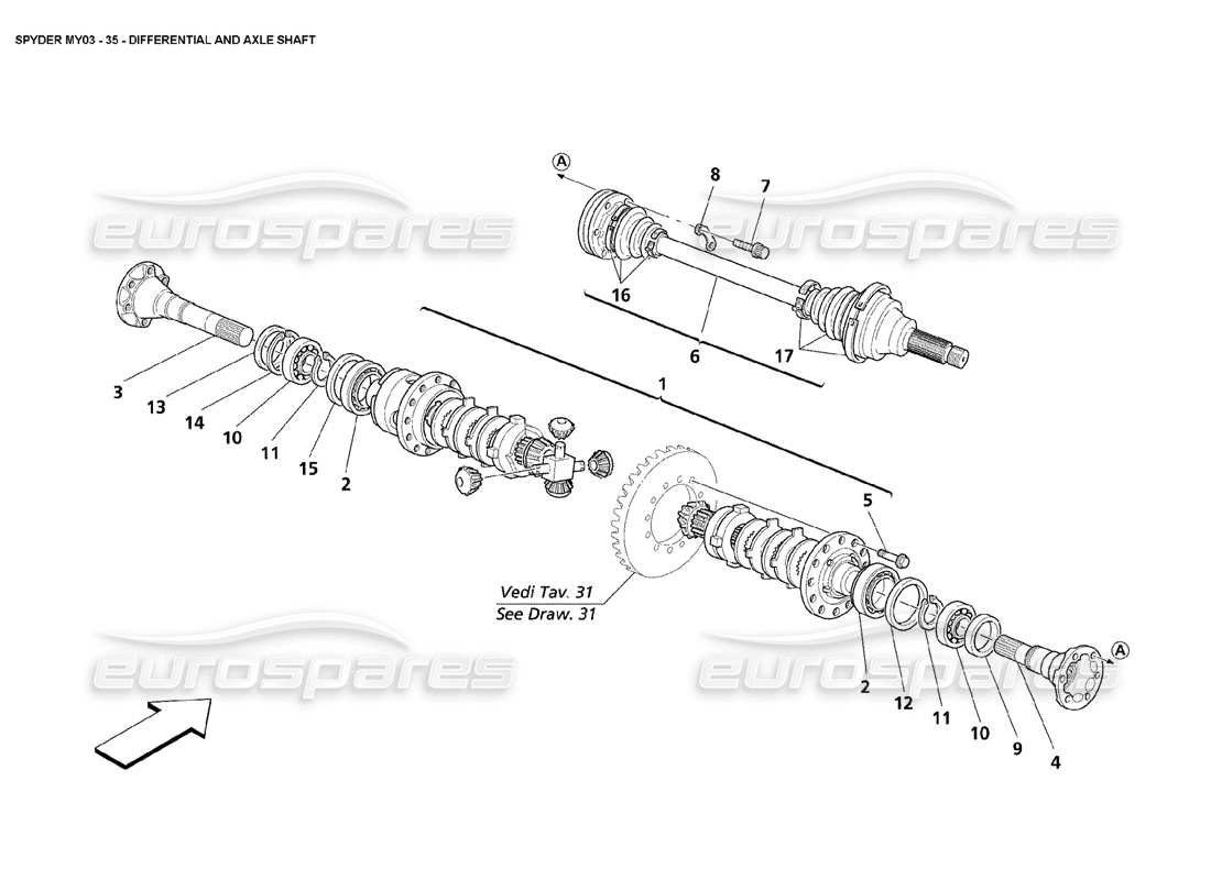 Maserati 4200 Spyder (2003) Differential & Axle Shafts Part Diagram