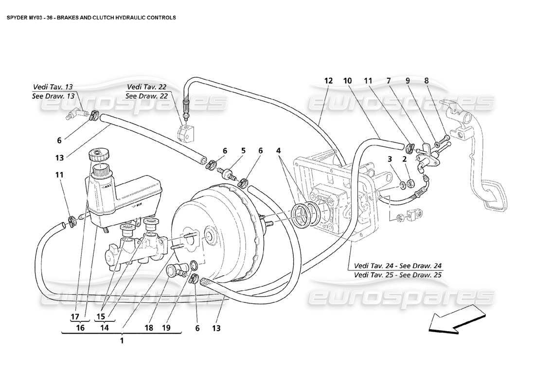 Maserati 4200 Spyder (2003) Brakes and Clutch Hydraulic Controls Parts Diagram