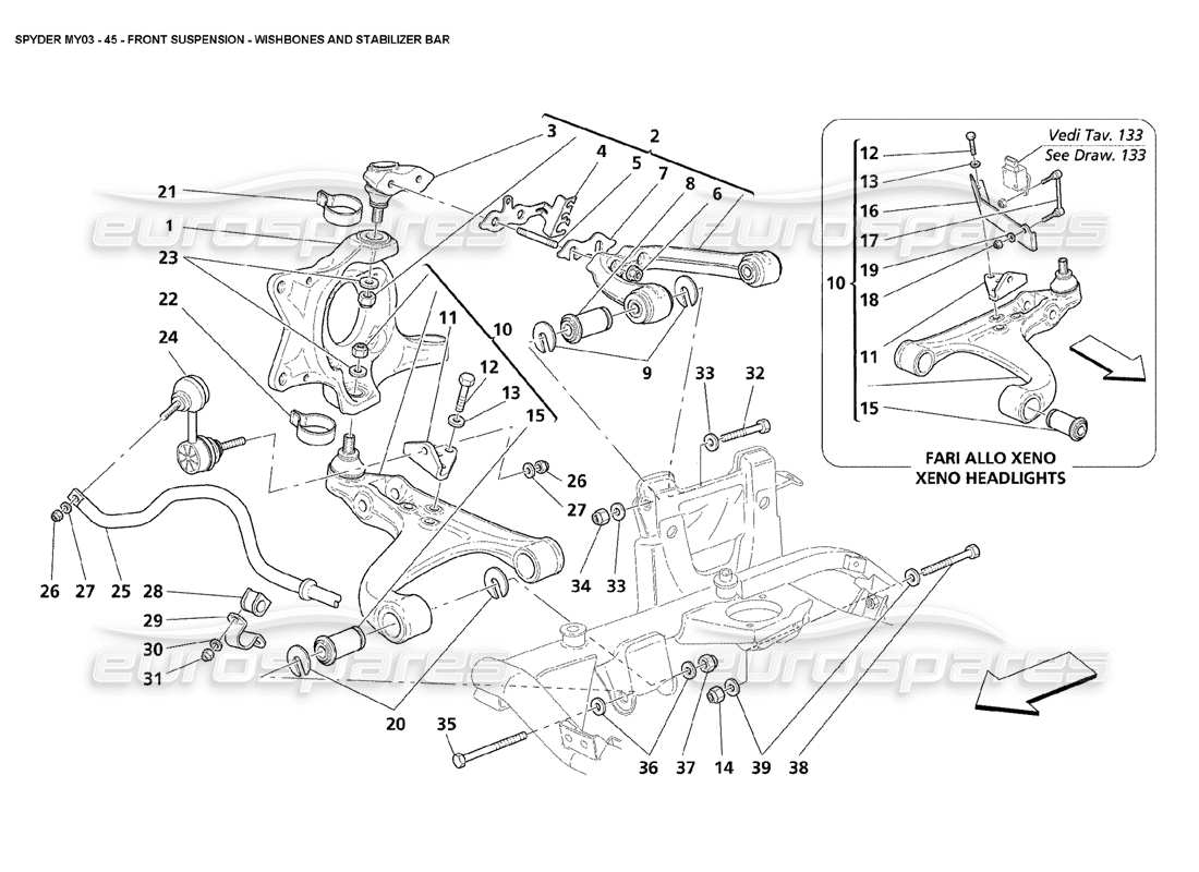 Maserati 4200 Spyder (2003) Front Suspension - Wishbones and Stabilizers Part Diagram