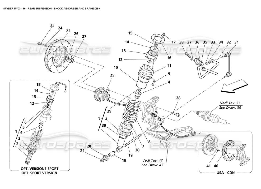 Maserati 4200 Spyder (2003) Rear Suspension - Shock Absorber and Brake Discs Parts Diagram