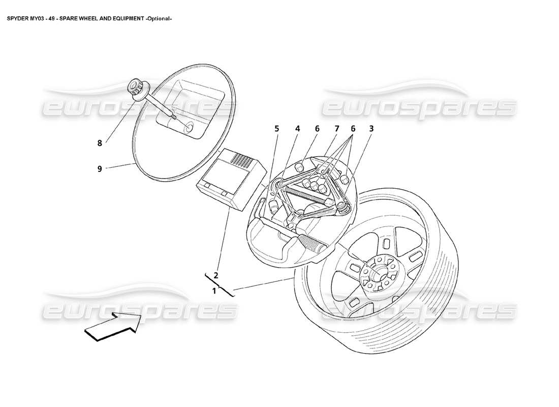Maserati 4200 Spyder (2003) Spare Wheel and Equipment - Optional Parts Diagram