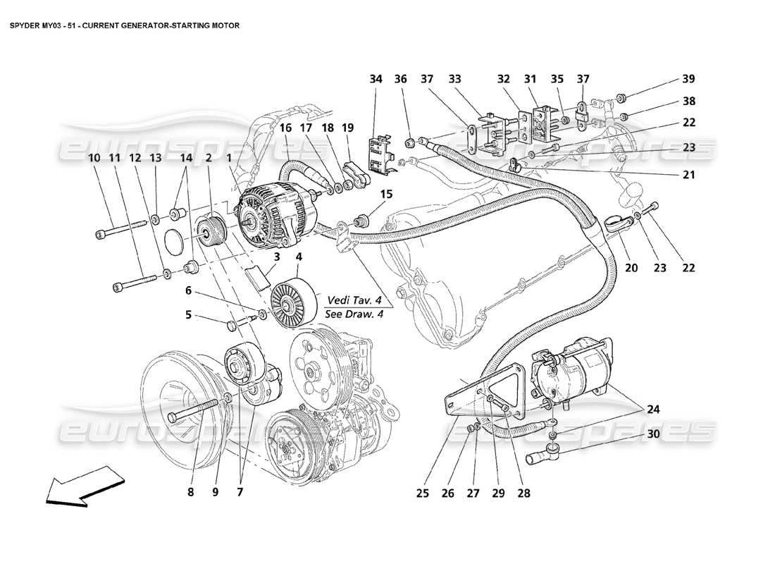 Maserati 4200 Spyder (2003) Current Generator - Starting Motor Parts Diagram