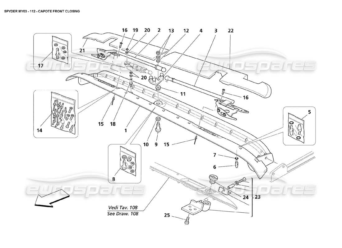 Maserati 4200 Spyder (2003) Capote Front Closing Parts Diagram