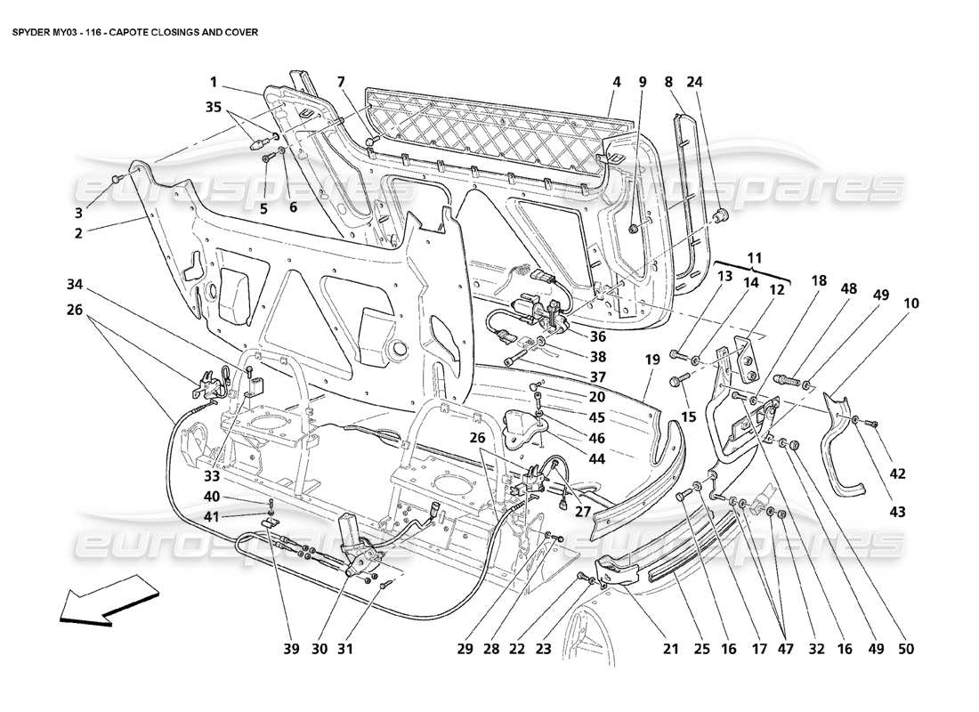 Maserati 4200 Spyder (2003) Capote Closing and Coverings Parts Diagram