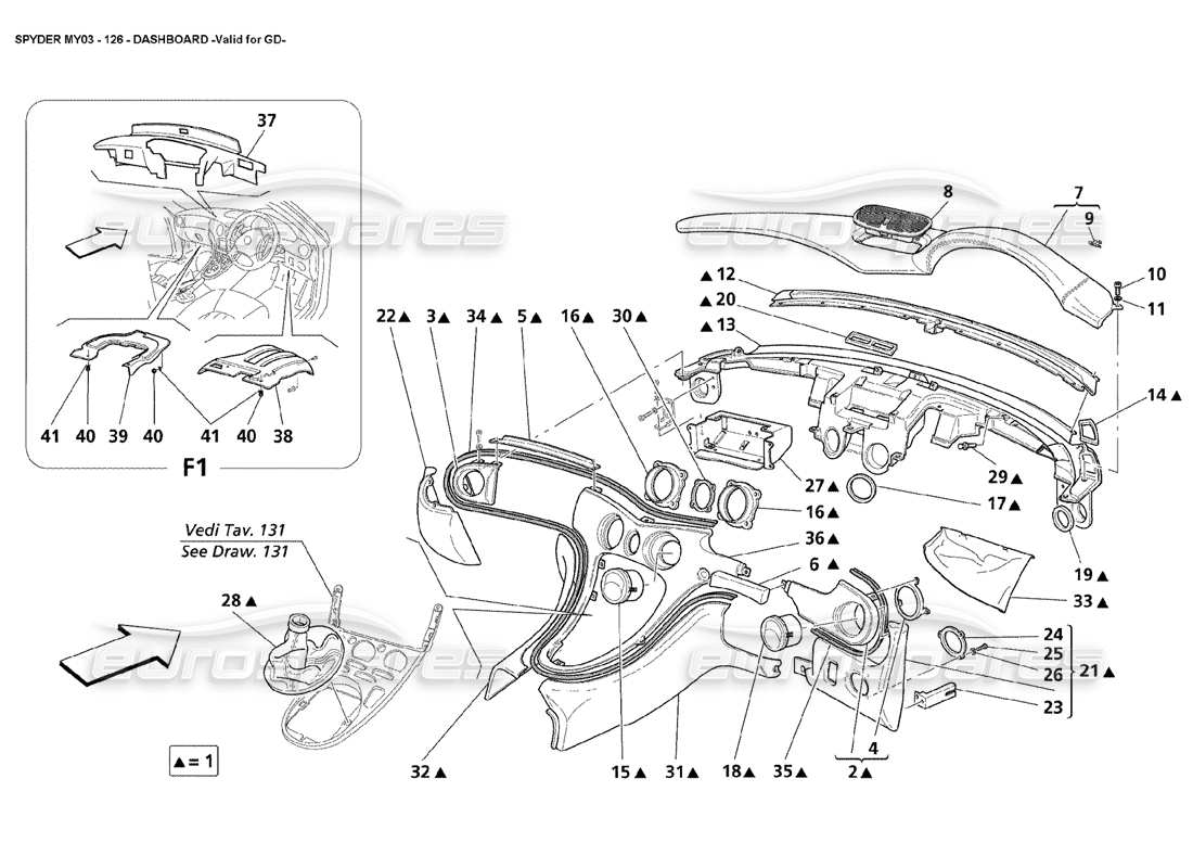 Maserati 4200 Spyder (2003) Dashboard Valid for GD Parts Diagram
