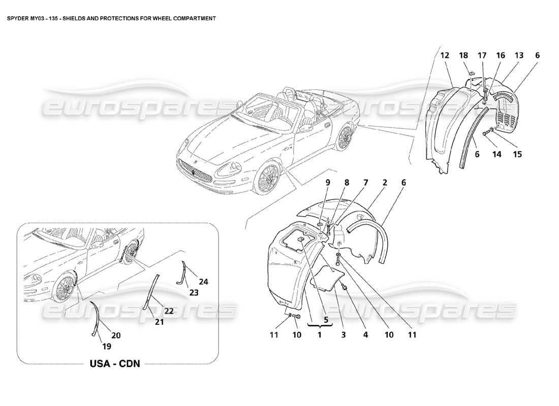 Maserati 4200 Spyder (2003) Shields and Protections for Wheel Compartment Part Diagram