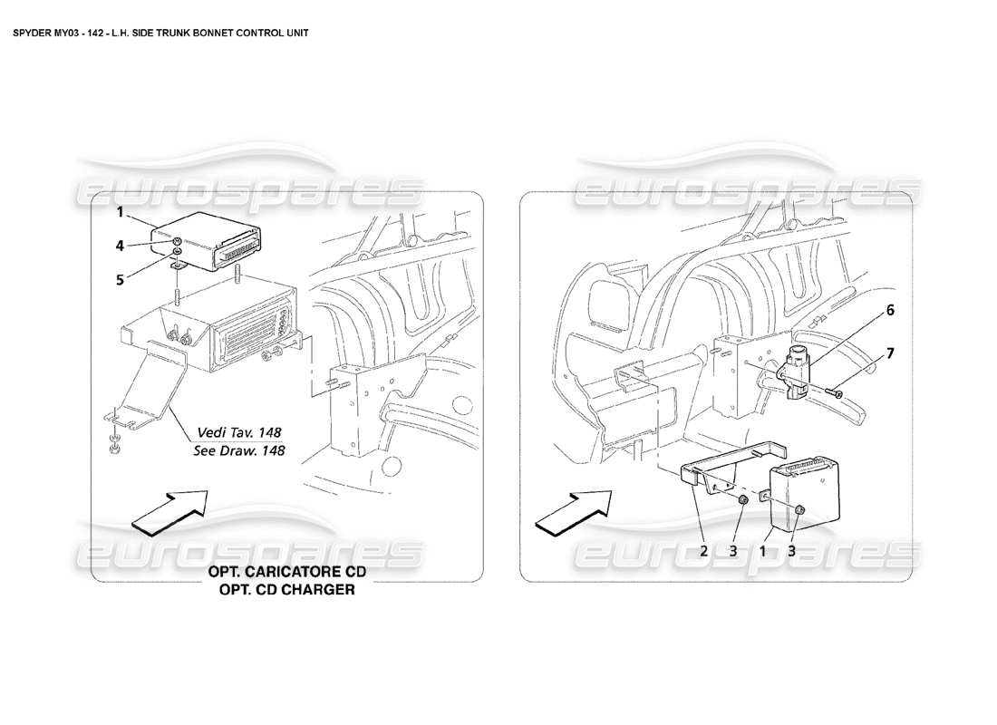 Maserati 4200 Spyder (2003) LH Side Trunk Bonnet Control Unit Parts Diagram