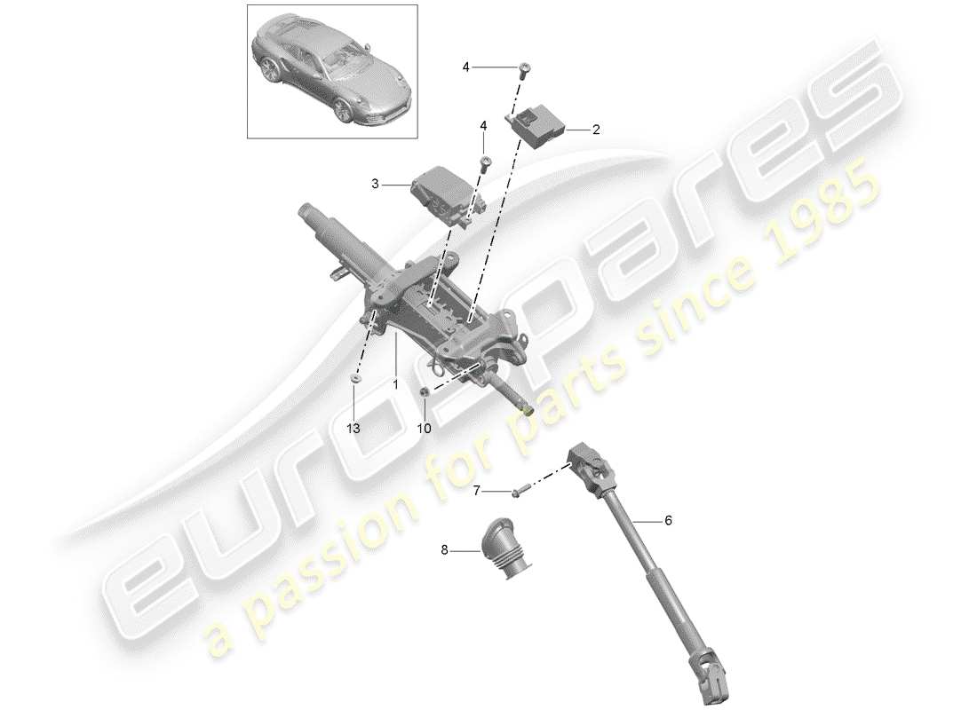 Porsche 991 Turbo (2015) Steering Column Part Diagram
