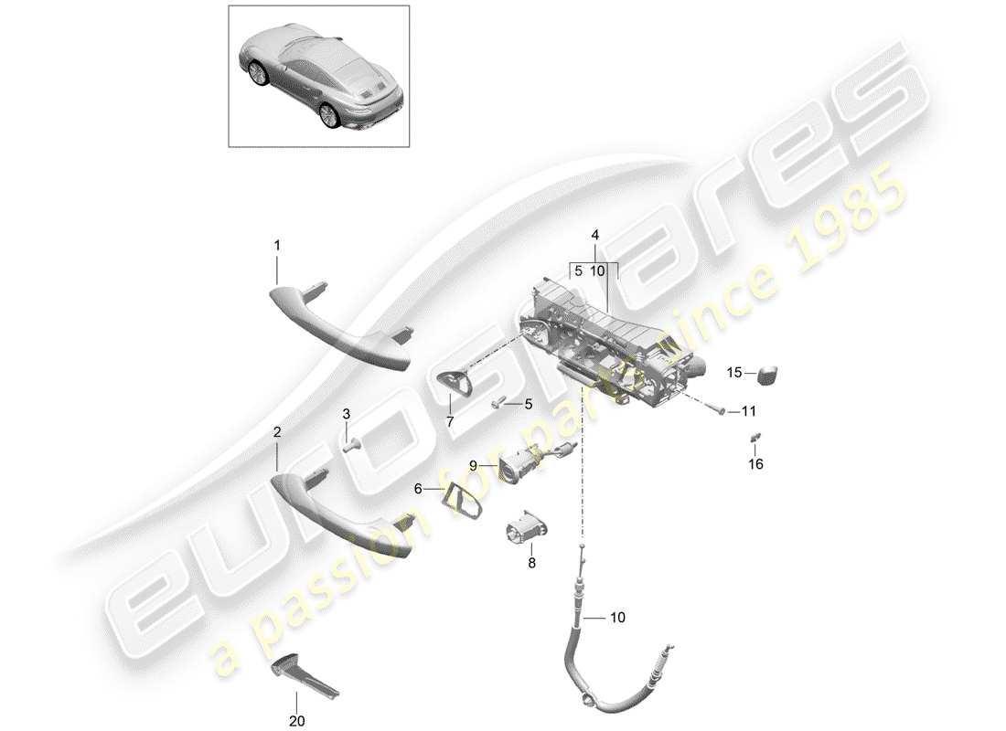 Porsche 991 Turbo (2015) DOOR HANDLE, OUTER Part Diagram