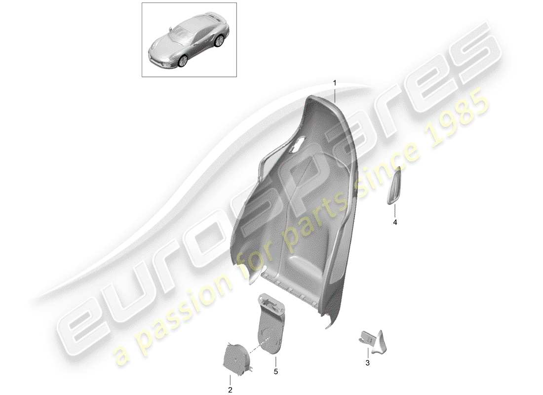 Porsche 991 Turbo (2015) backrest shell Part Diagram
