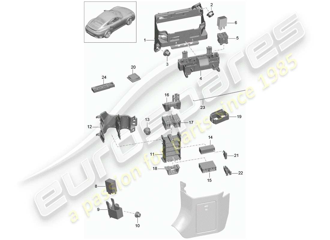 Porsche 991 Turbo (2015) fuse box/relay plate Part Diagram