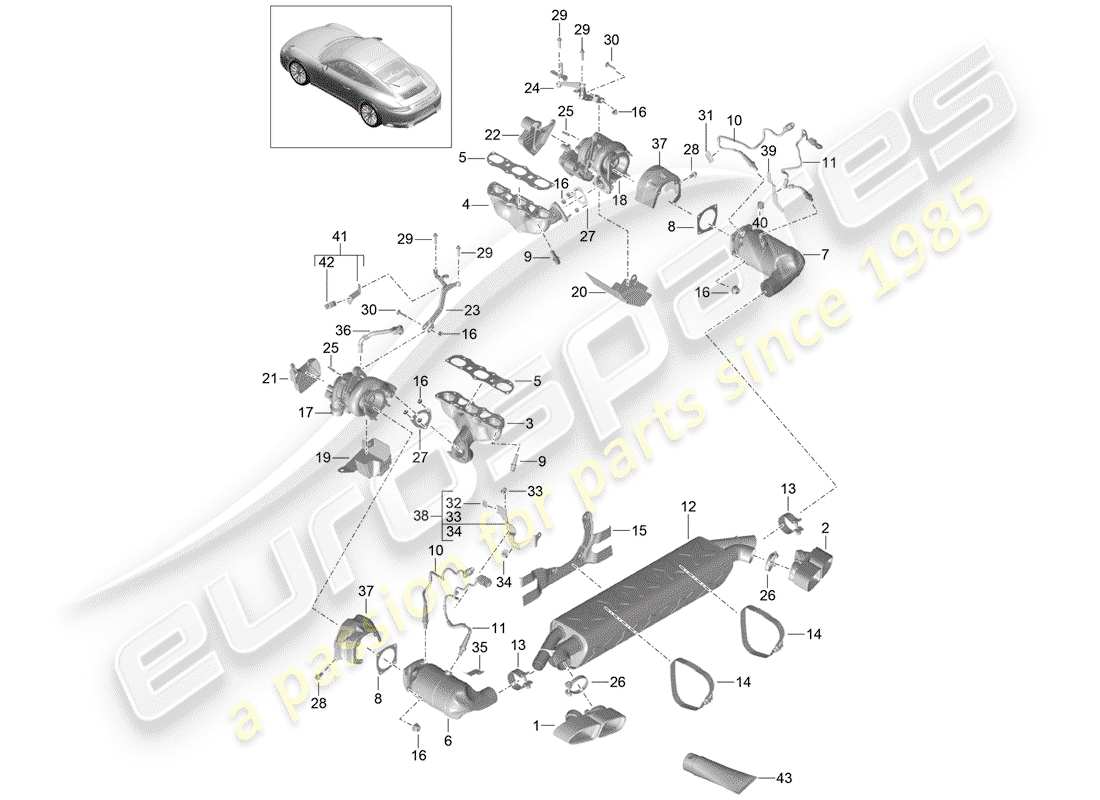 Porsche 991 Turbo (2016) Exhaust System Part Diagram