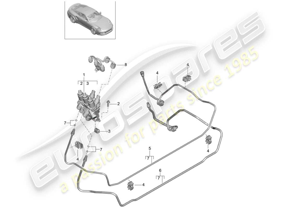 Porsche 991 Turbo (2016) hydraulic line Part Diagram