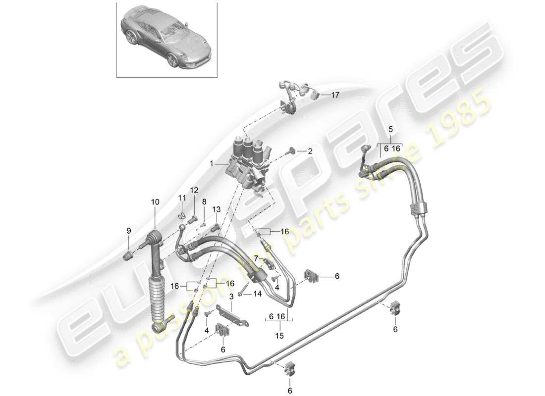 Porsche 991 Turbo (2016) hydraulic line Part Diagram