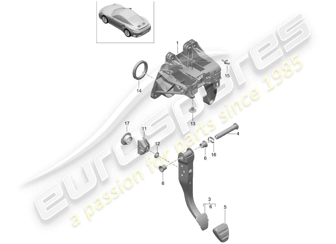 Porsche 991 Turbo (2016) BRAKE AND ACC. PEDAL ASSEMBLY Part Diagram