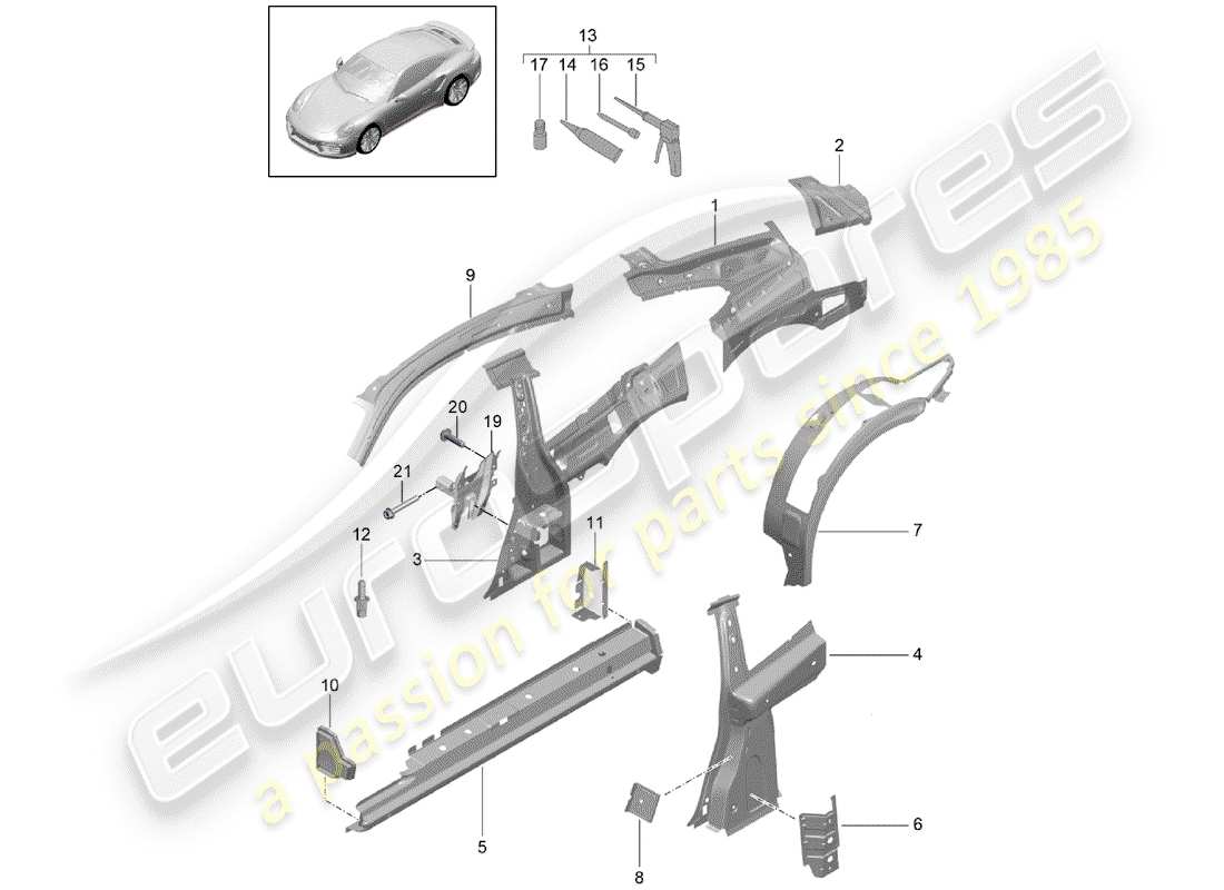 Porsche 991 Turbo (2016) SIDE PANEL Part Diagram
