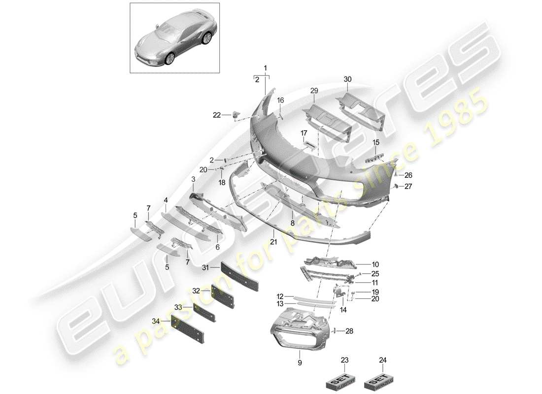 Porsche 991 Turbo (2016) BUMPER Part Diagram