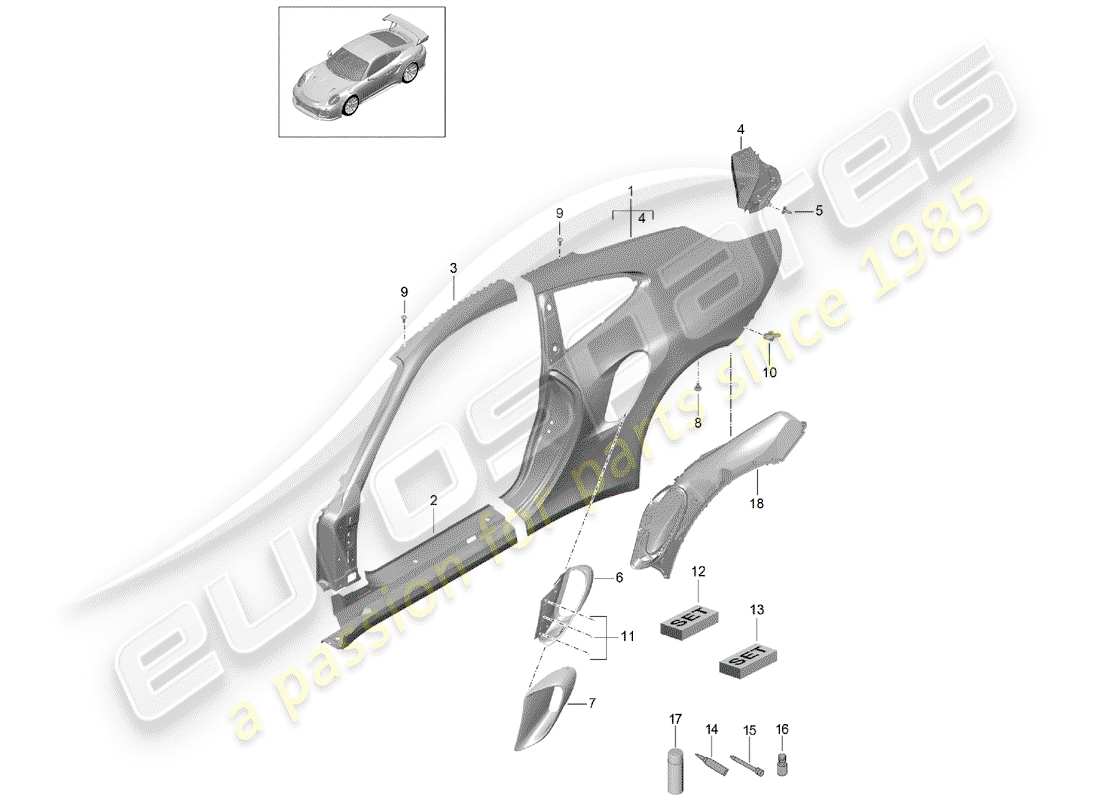 Porsche 991 Turbo (2017) SIDE PANEL Part Diagram