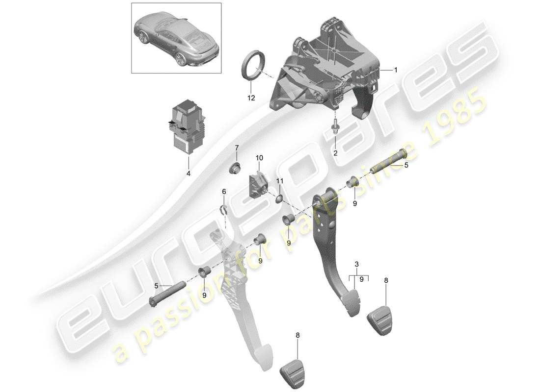Porsche 991 Turbo (2019) BRAKE AND ACC. PEDAL ASSEMBLY Part Diagram