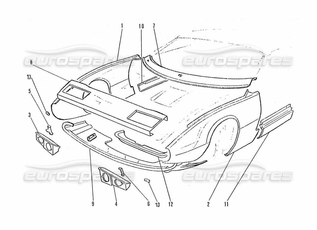 Ferrari 365 GTC4 (Coachwork) Front End Panels Part Diagram