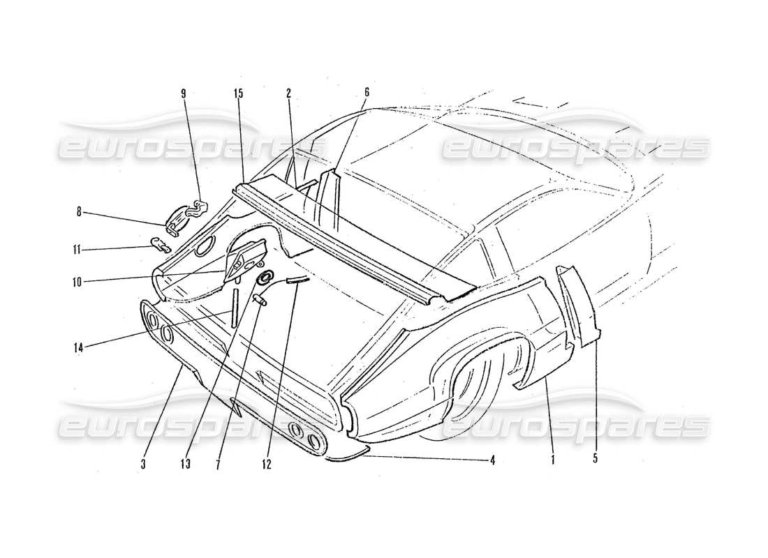 Ferrari 365 GTC4 (Coachwork) Rear End Panels Part Diagram