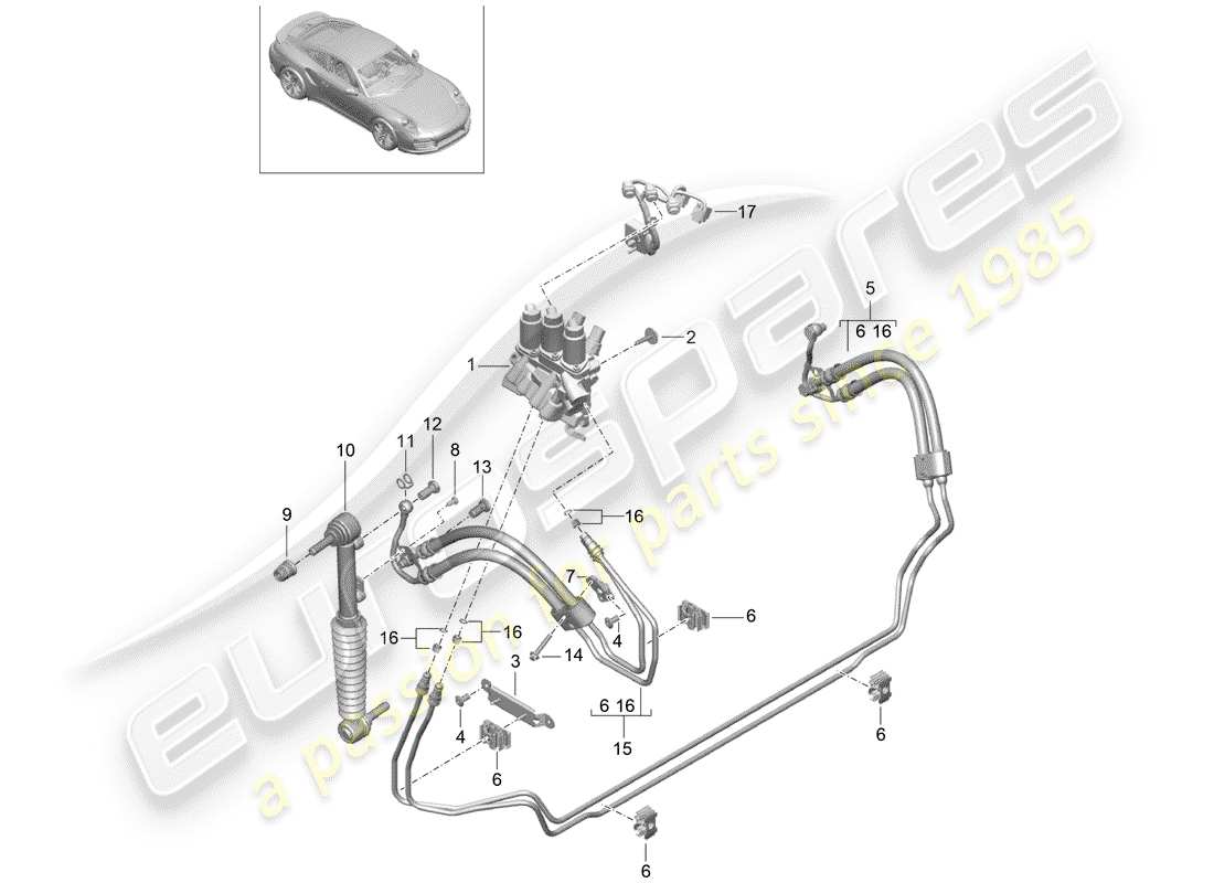 Porsche 991 Turbo (2020) hydraulic line Part Diagram