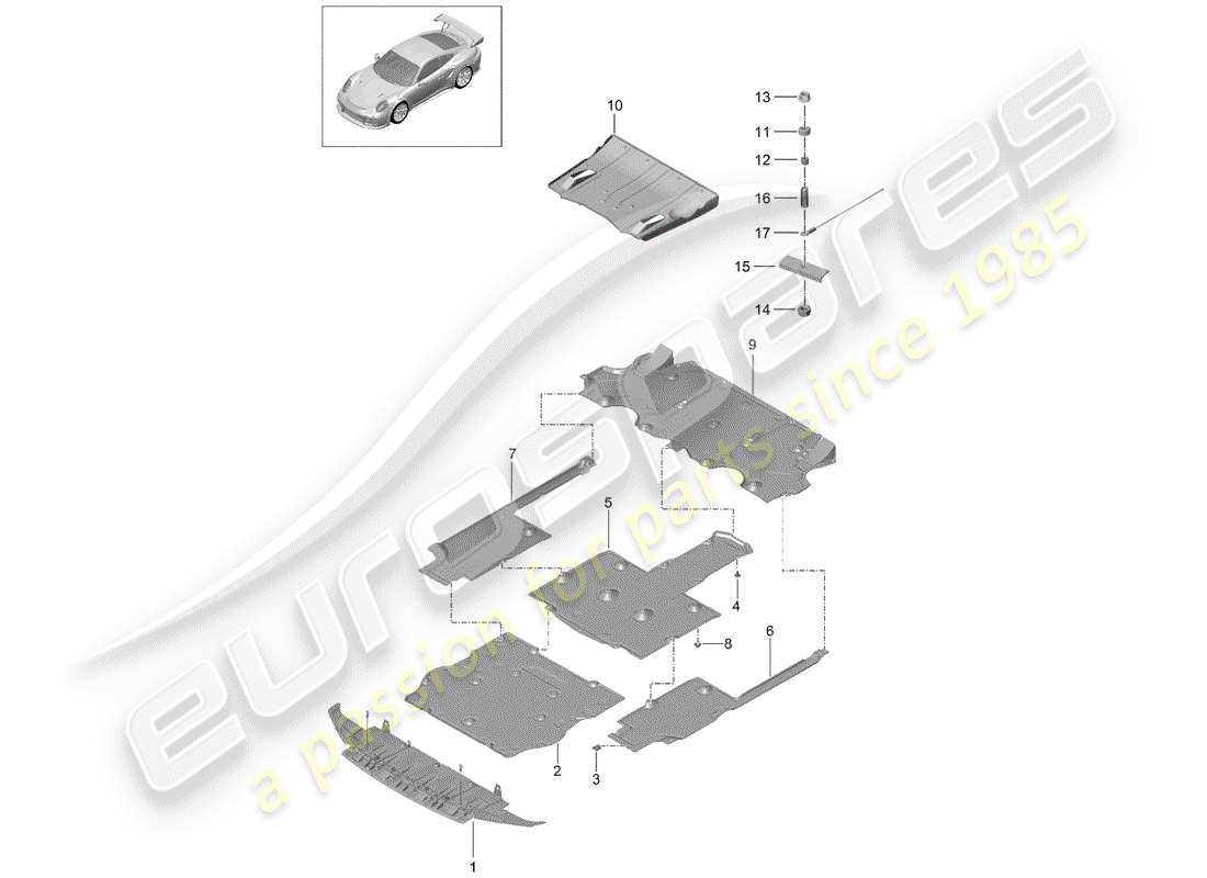 Porsche 991 Turbo (2020) UNDERBODY LINING Part Diagram