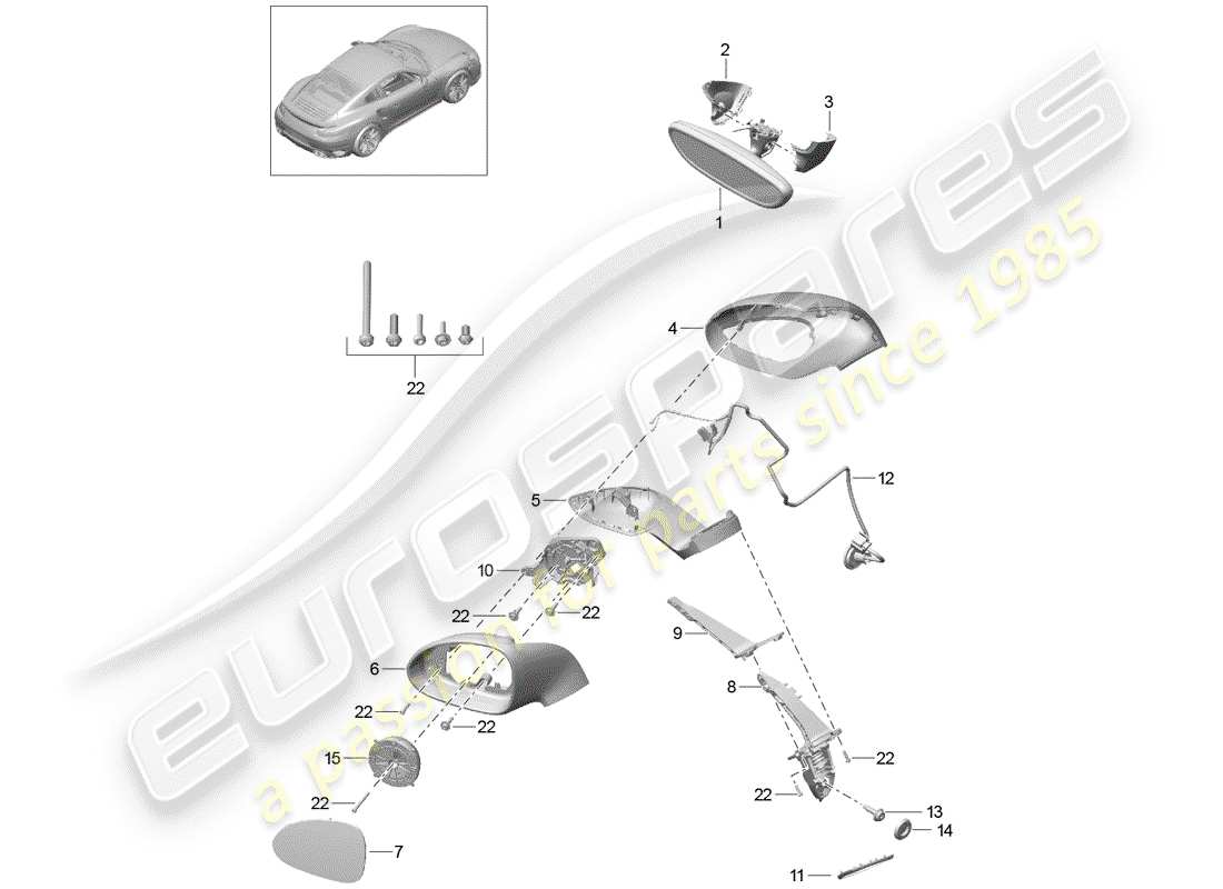 Porsche 991 Turbo (2020) rear view mirror inner Part Diagram