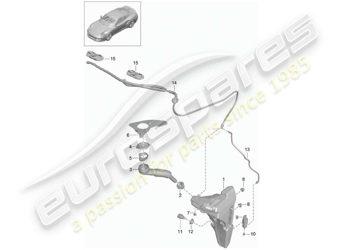 Porsche 991 Turbo (2020) windshield washer unit Part Diagram