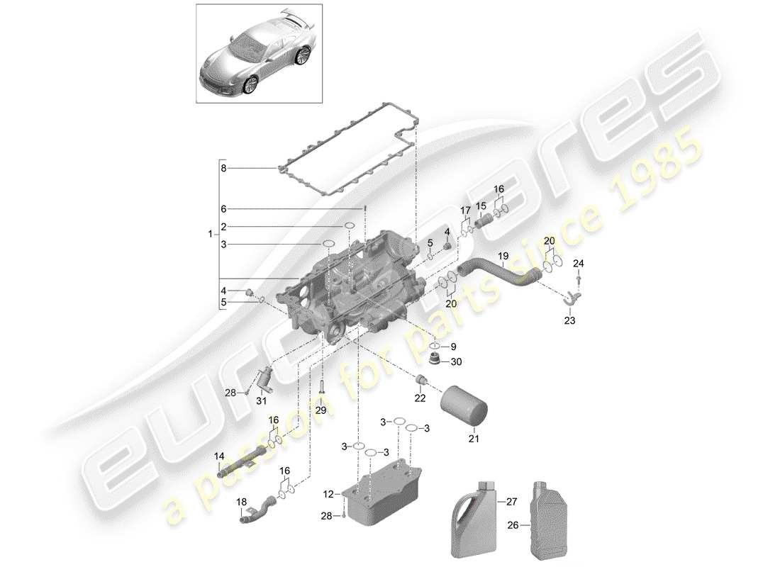 Porsche 991R/GT3/RS (2014) OIL FILTER Part Diagram