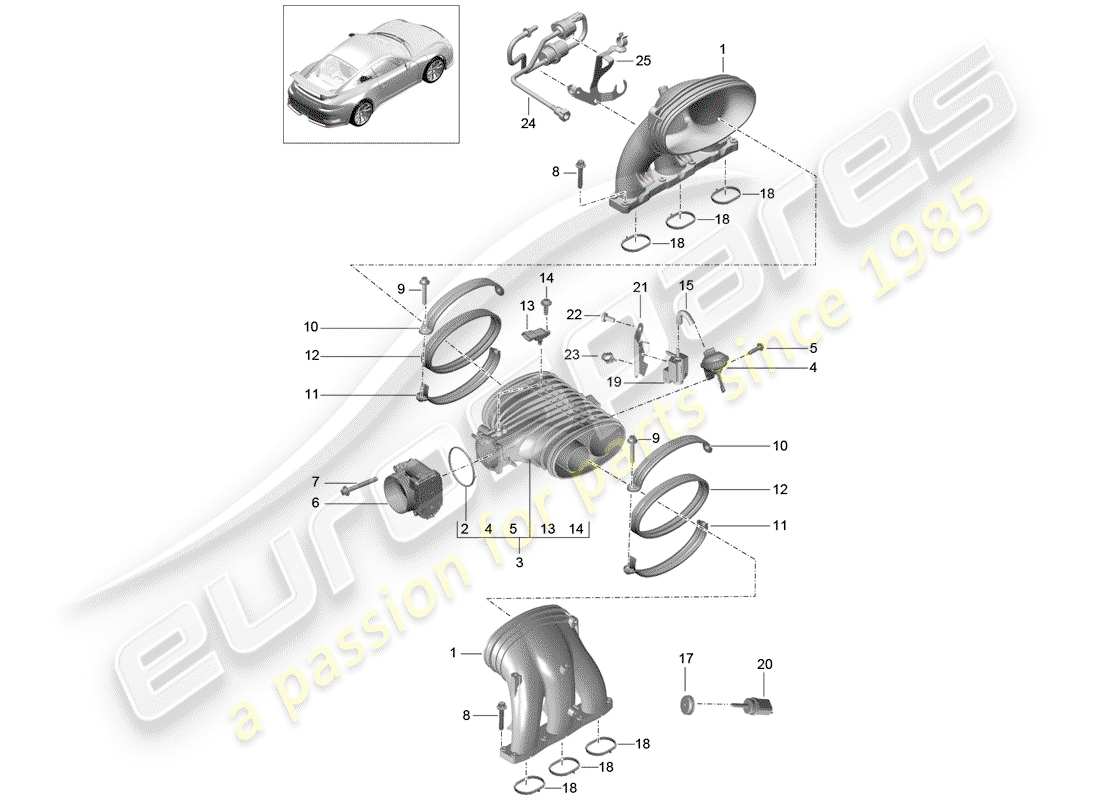 Porsche 991R/GT3/RS (2014) INTAKE SYSTEM Part Diagram